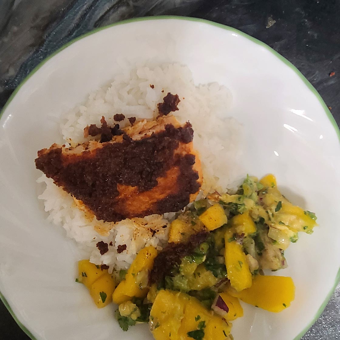 BBQ Salmon Bowls with Mango Avocado Salsa