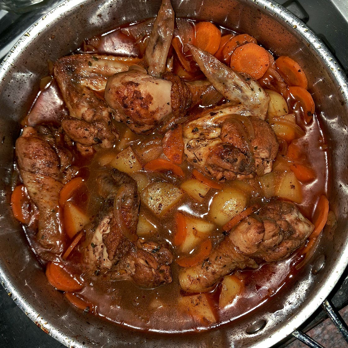 Chicken stew with potatoes and peas
