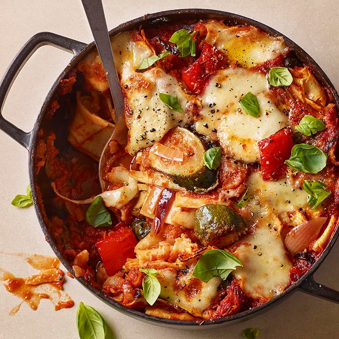 One-pan cheat’s vegetable lasagne