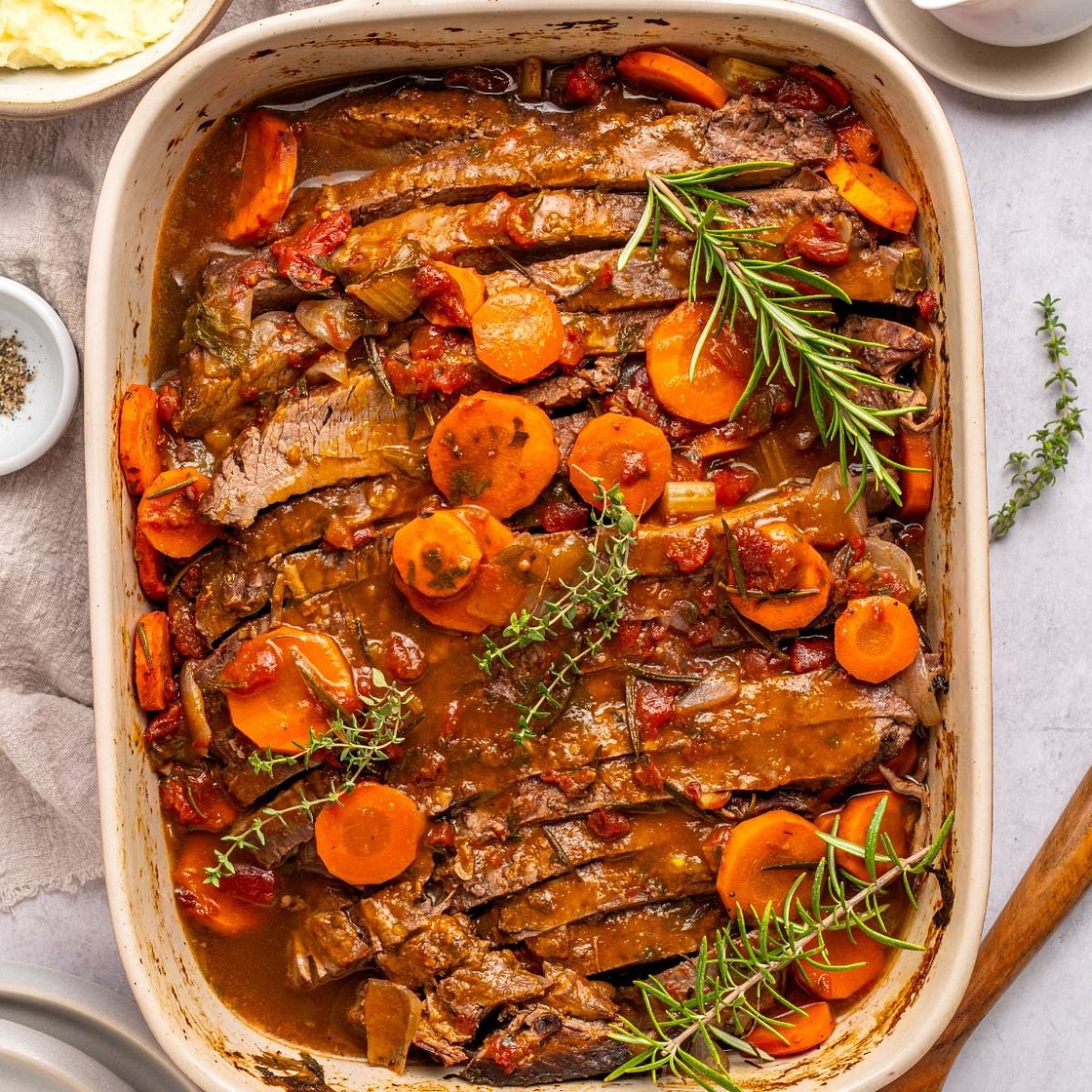 Oven Roasted Brisket with Red Wine and Onions