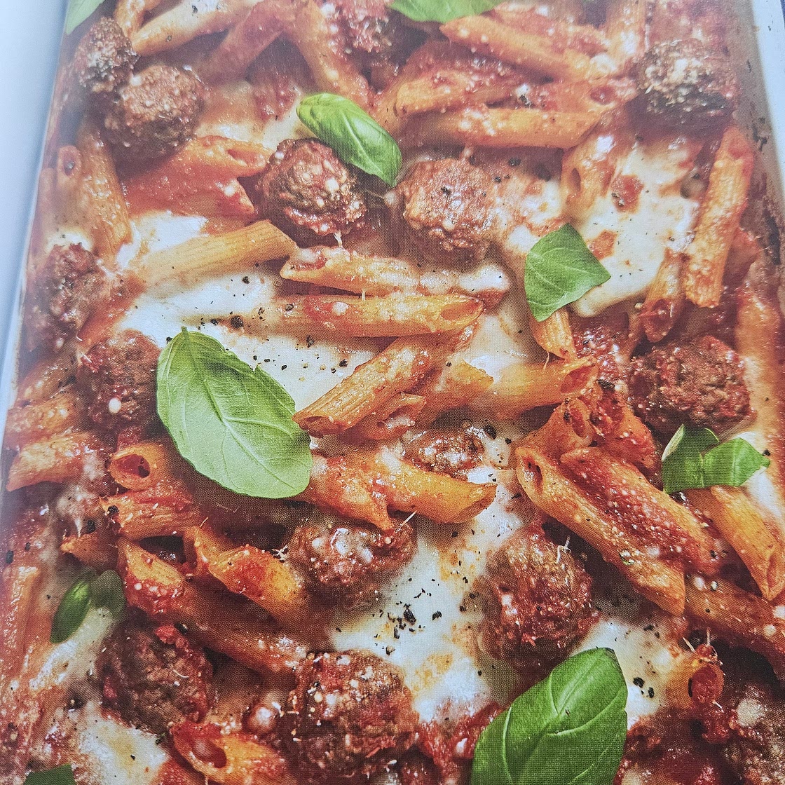 Garlicky Meatball Pasta Bake