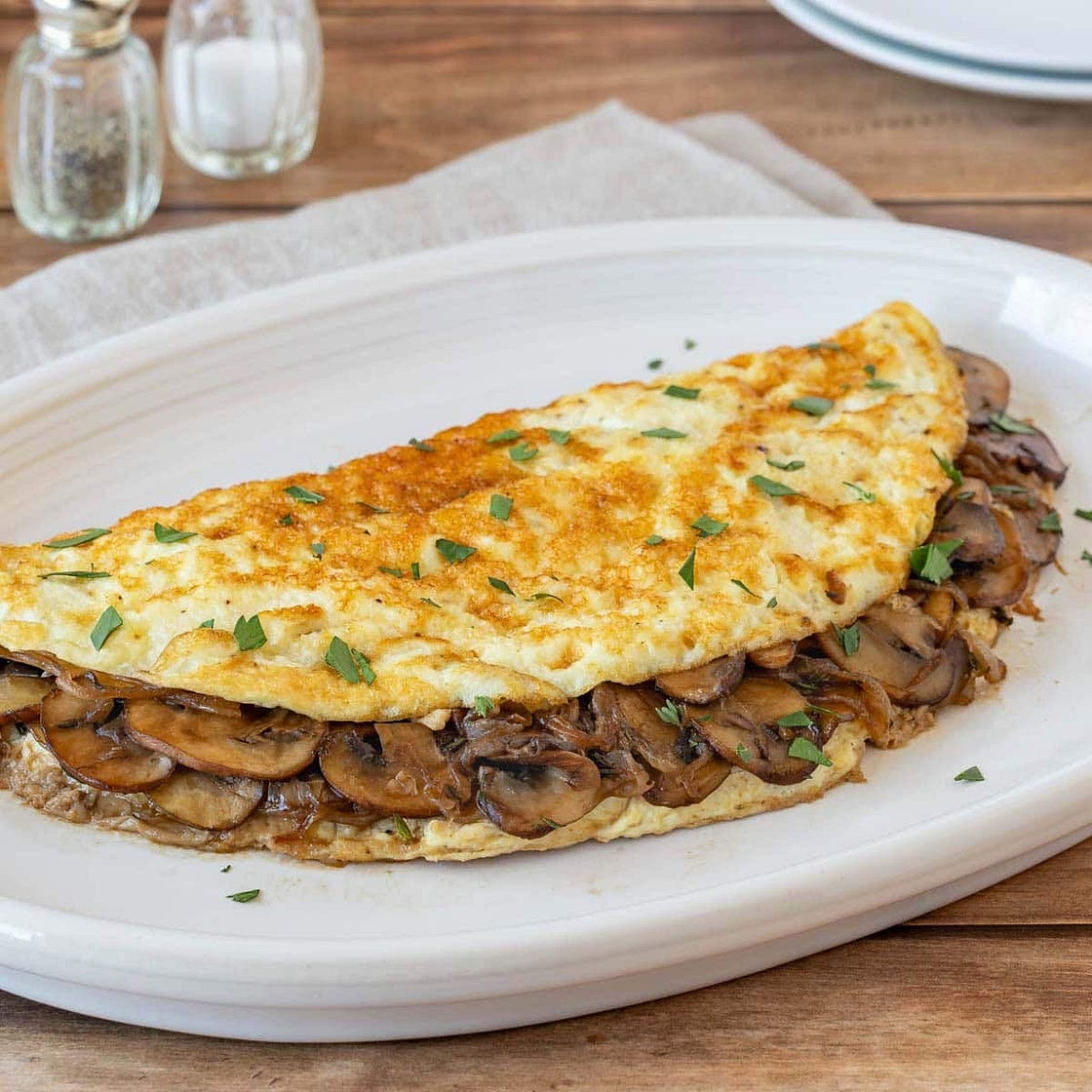 Easy Mushroom Omelet Recipe with Sautéed Onions