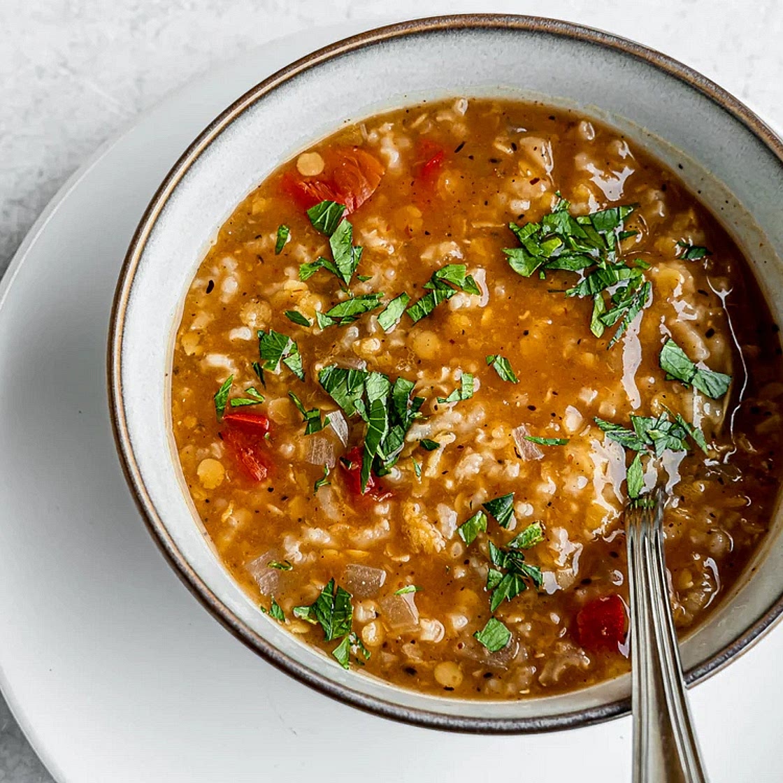 Turkish Ezogelin Corbasi with Red Lentils and Bulgur