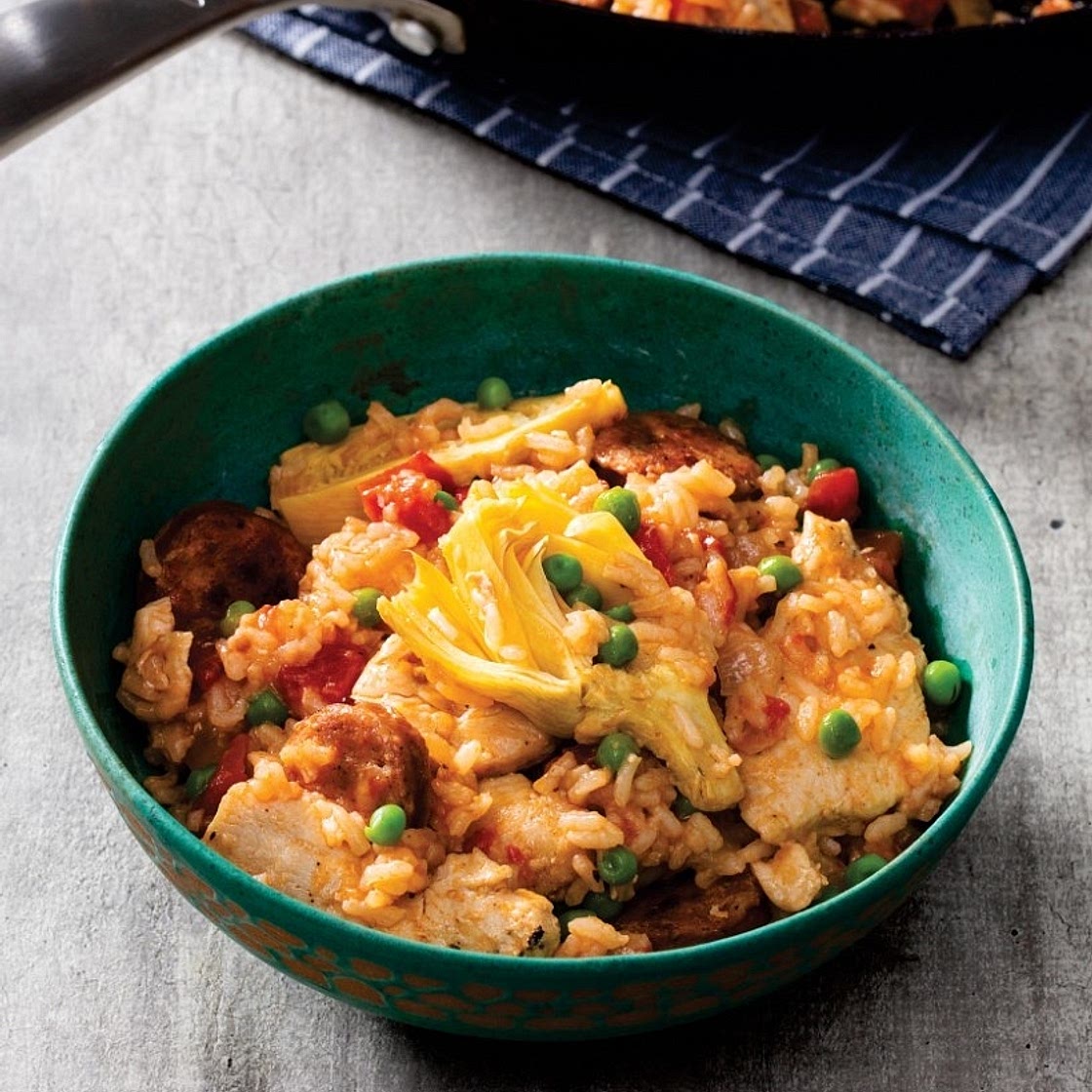 Chicken and Rice with Chorizo and Artichokes