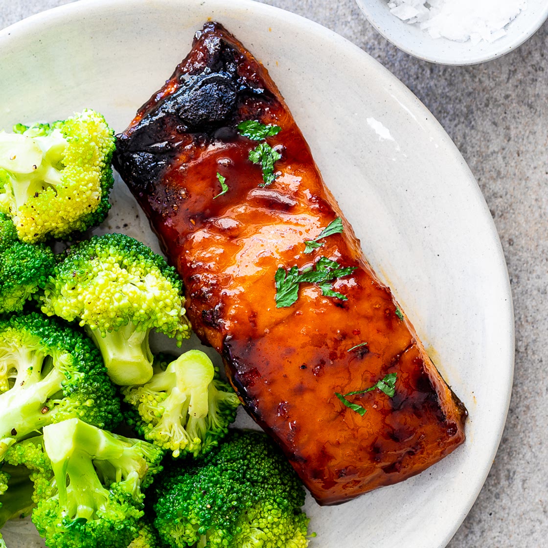 Easy baked sticky apricot salmon