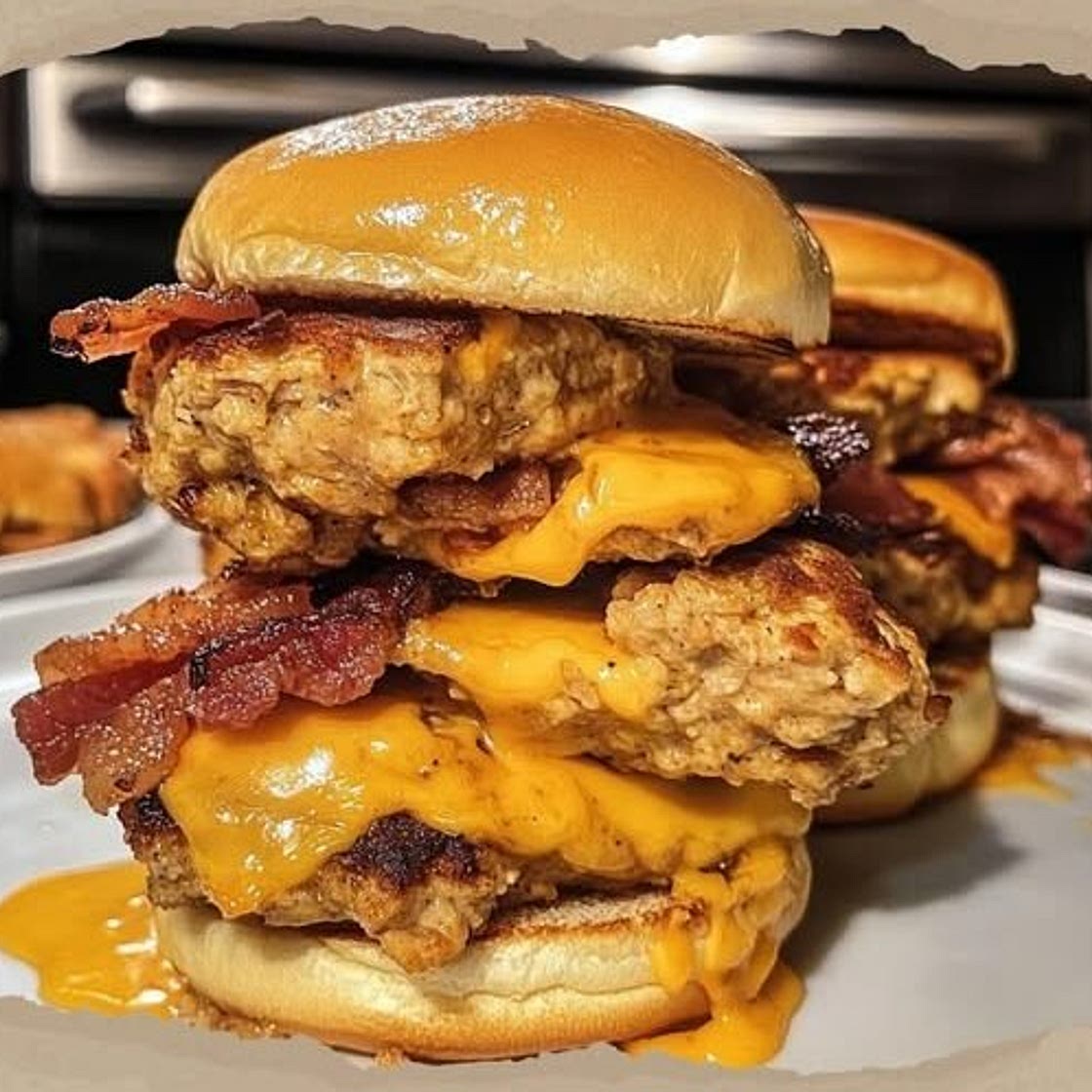 Juicy Chicken Patty Melt Sliders with Crispy Bacon & Cheddar