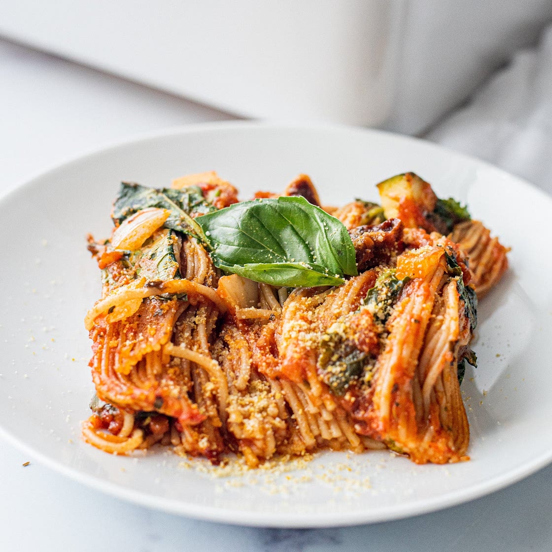 Easy Vegan One Pan Baked Spaghetti