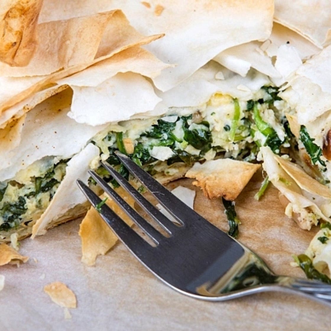 Greek Cheese spinach and ham filo pie