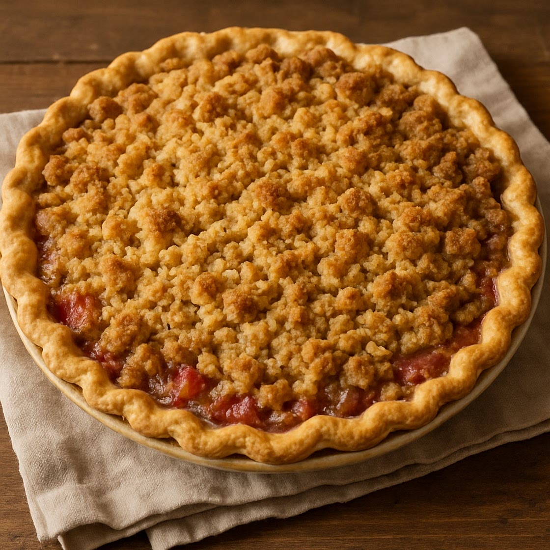 Old-Fashioned Rhubarb Crumble Pie with a Buttery Crisp Topping
