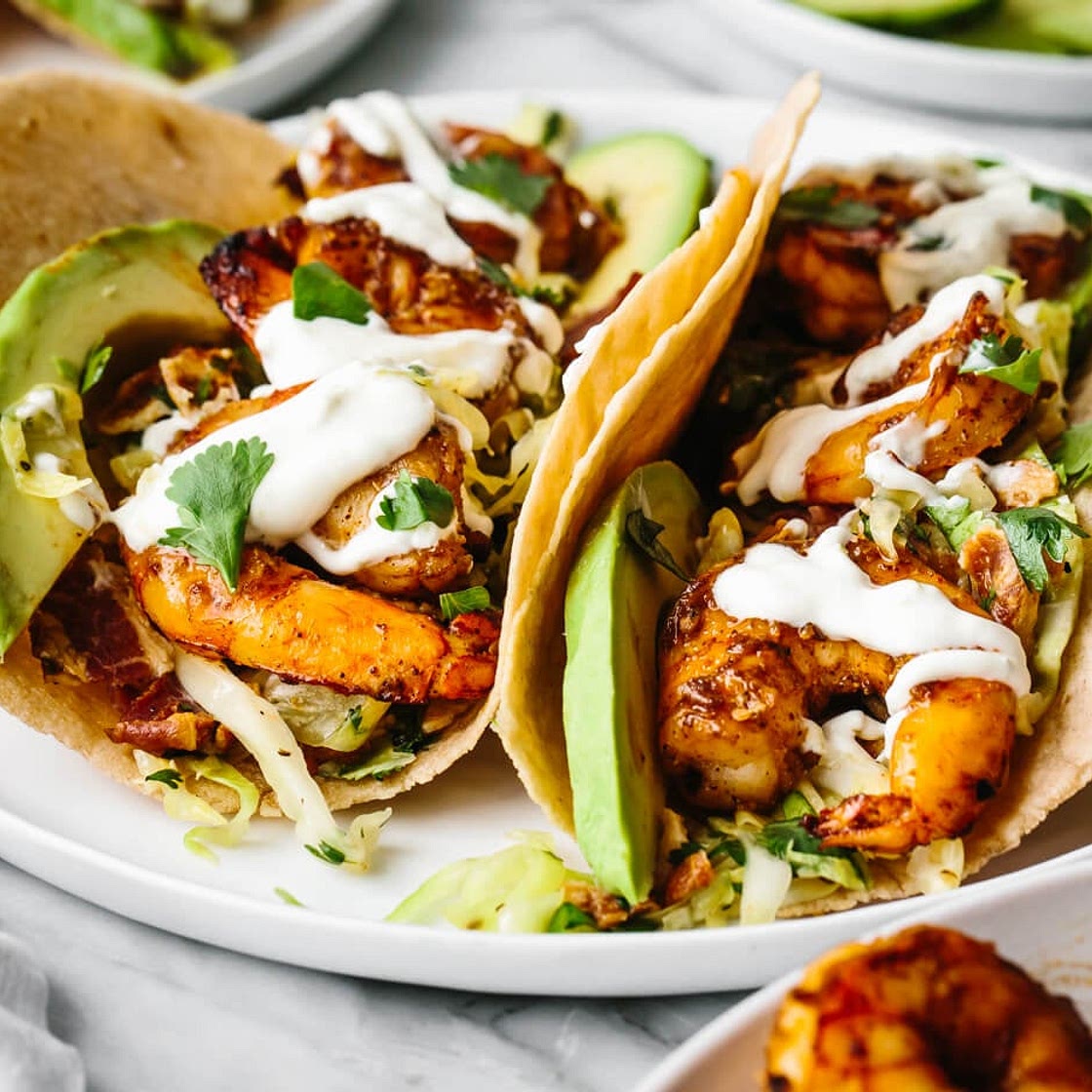 Shrimp Tacos with Cilantro Lime Bacon Slaw