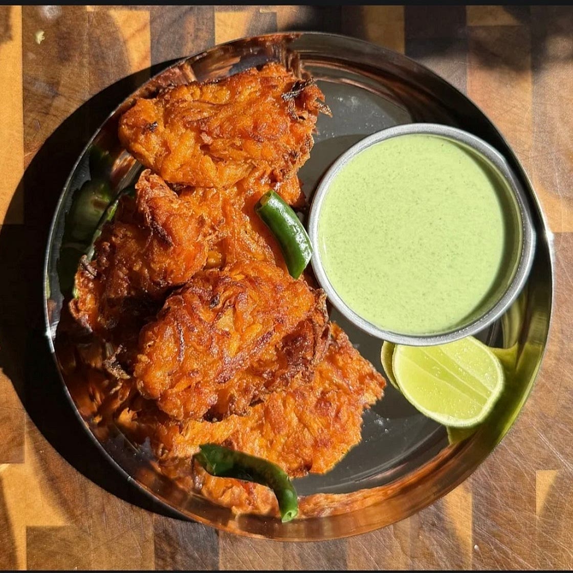 Sweet potato and onion pakoras