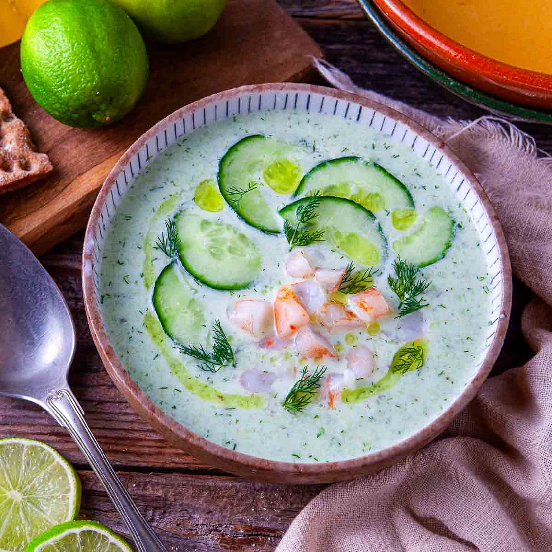 Chilled Cucumber Avocado Soup with Fresh Dill