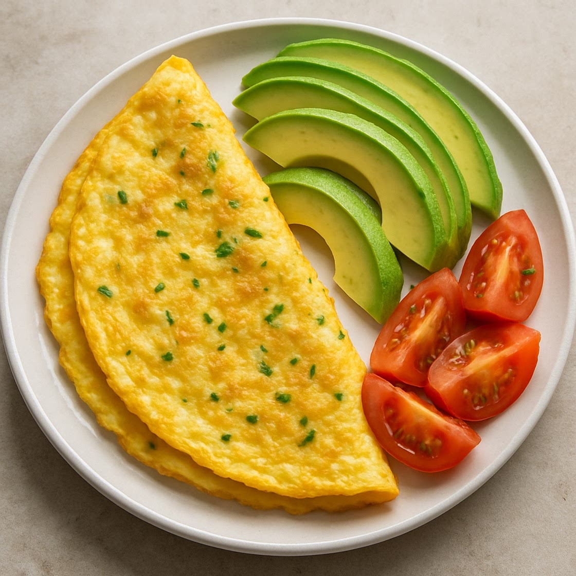 Egg omelet with avocado and tomato