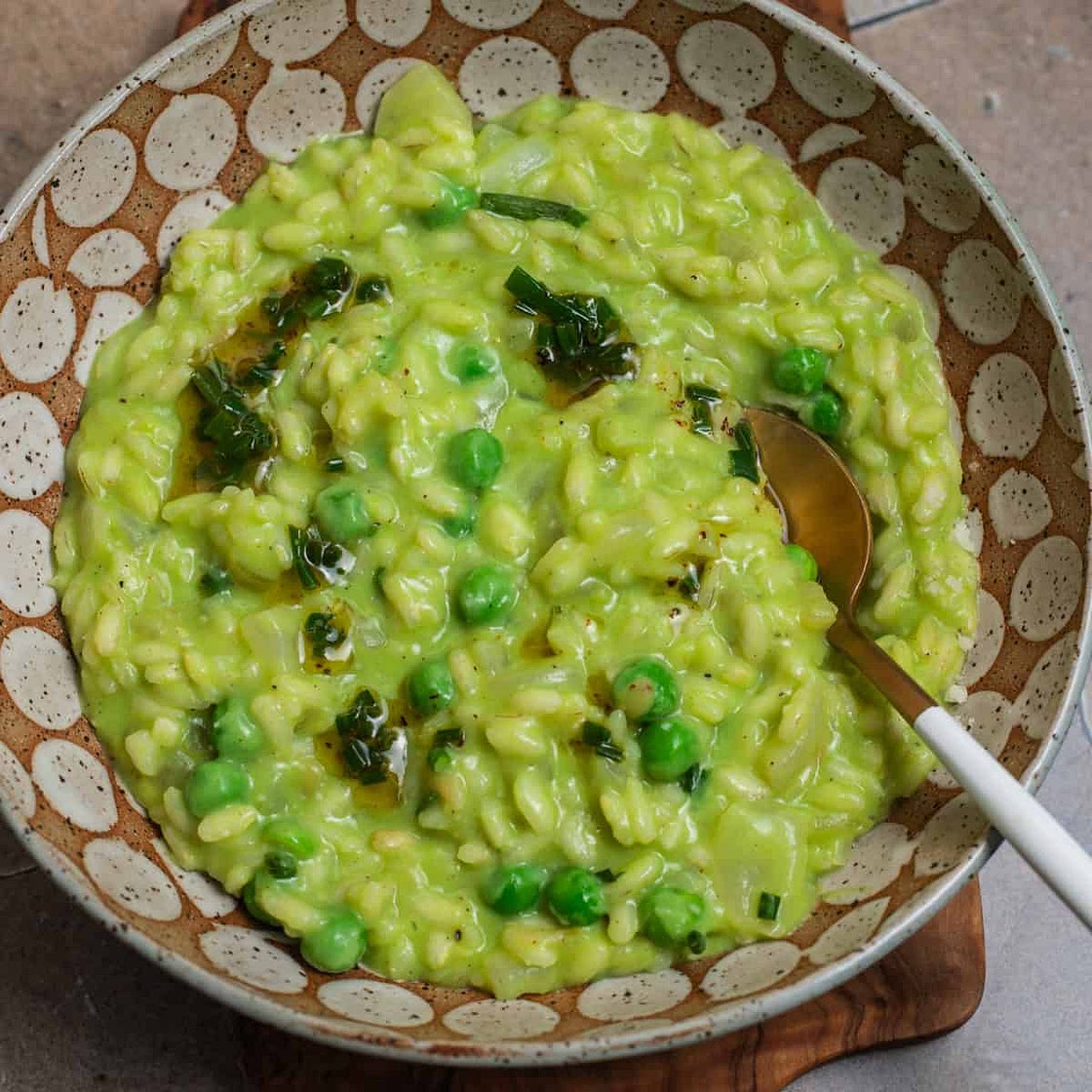 Pea Risotto with Chive Brown Butter