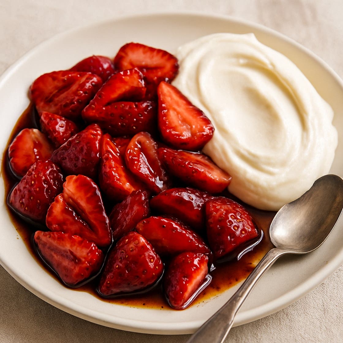 Balsamic Strawberries with Whipped Mascarpone Cheese