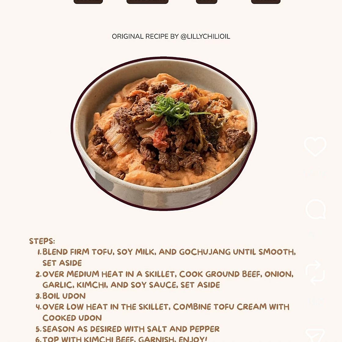 Creamy kimchi beef udon noodles