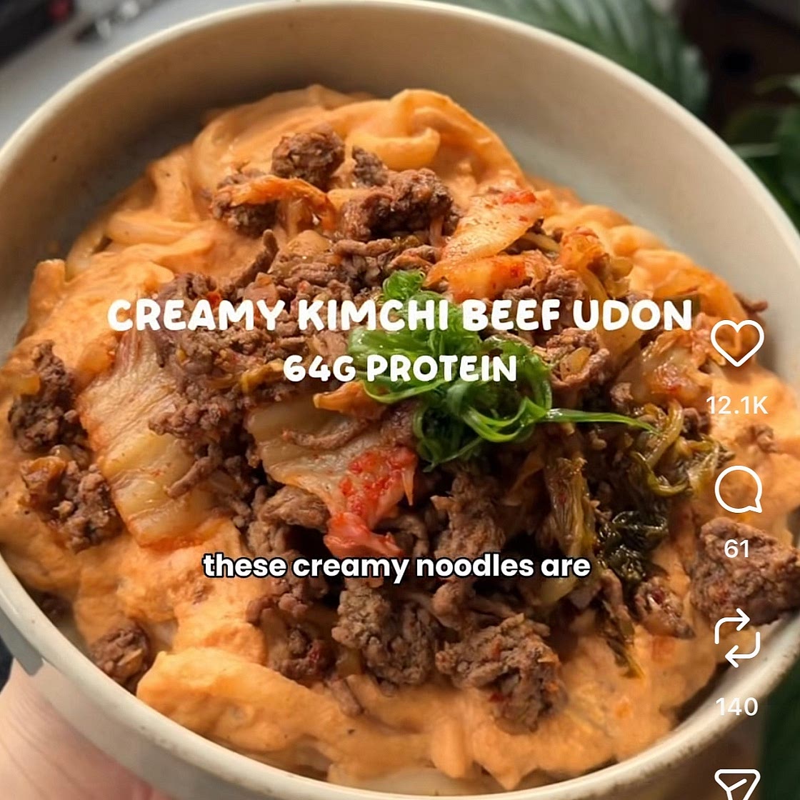 Creamy kimchi beef udon noodles
