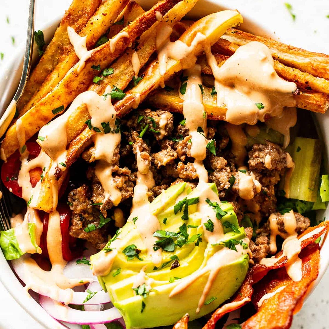 Paleo Burger Bowls with Fries {Whole30}