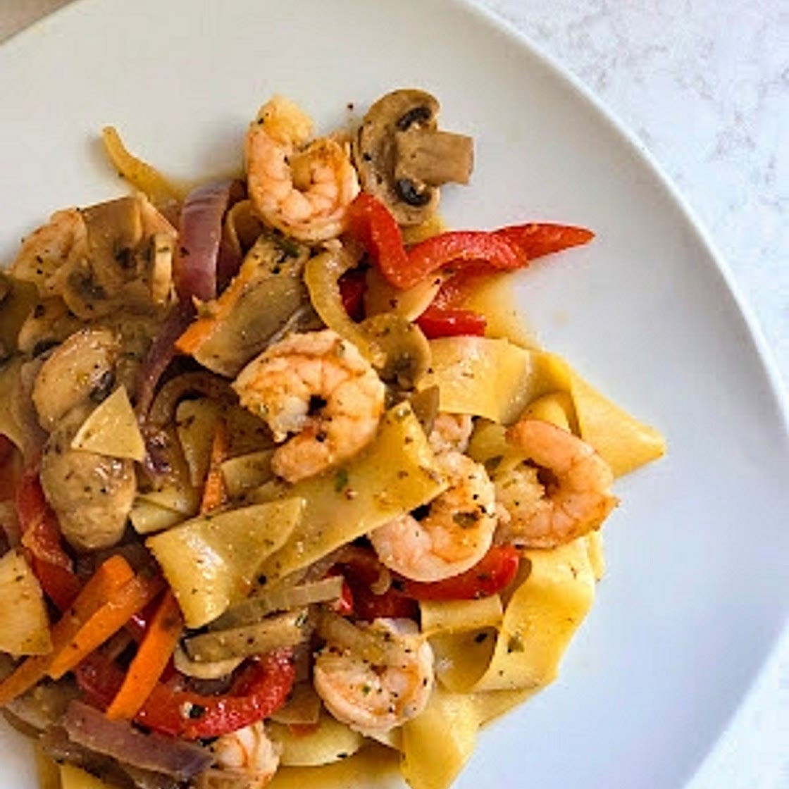 Shrimp and Veggie Pappardelle