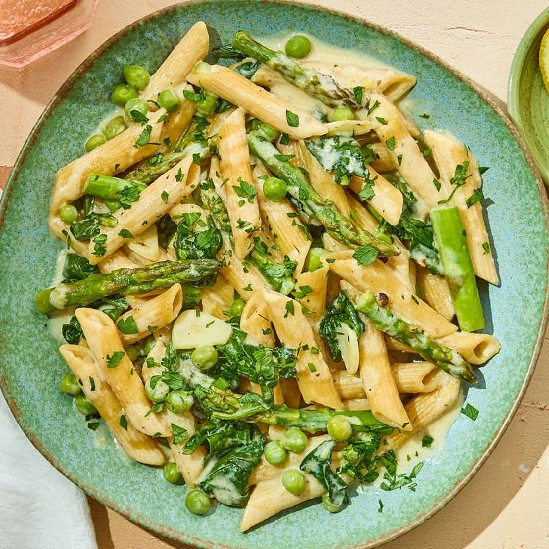 Baked Lemon Boursin Pasta with Spring Vegetables