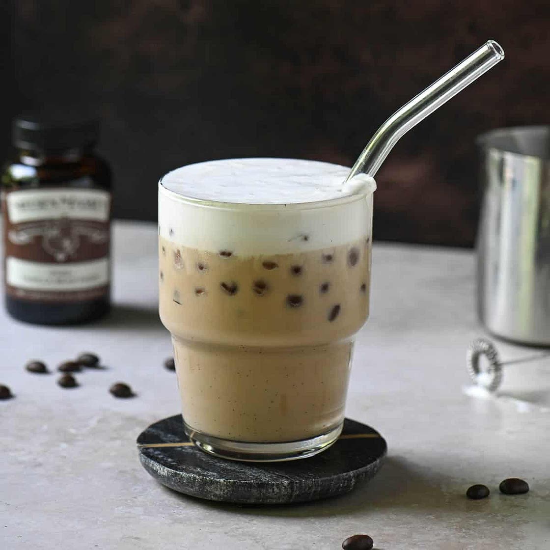 Iced Vanilla Bean Latte (with Real Vanilla)