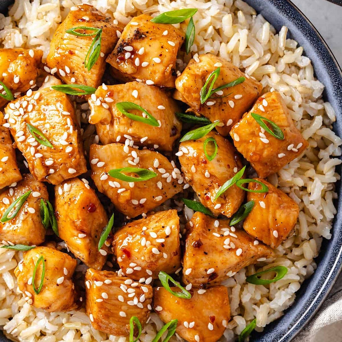 Sesame Seed and Honey Chicken with Vegetable and Egg Rice