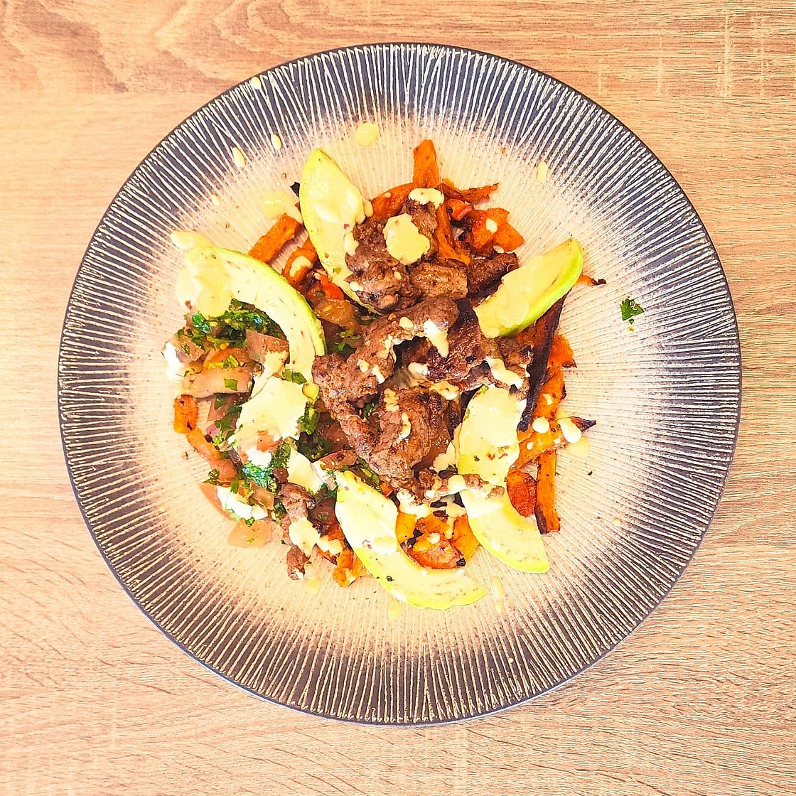 Steak à la mexicaine & patate douce rôtie