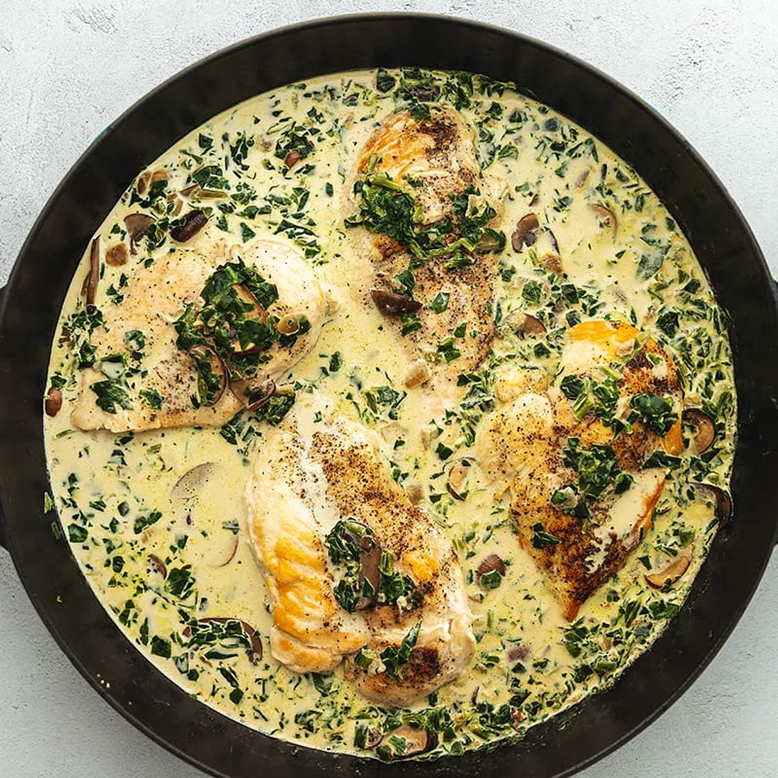 Creamy Chicken with Spinach and Mushrooms