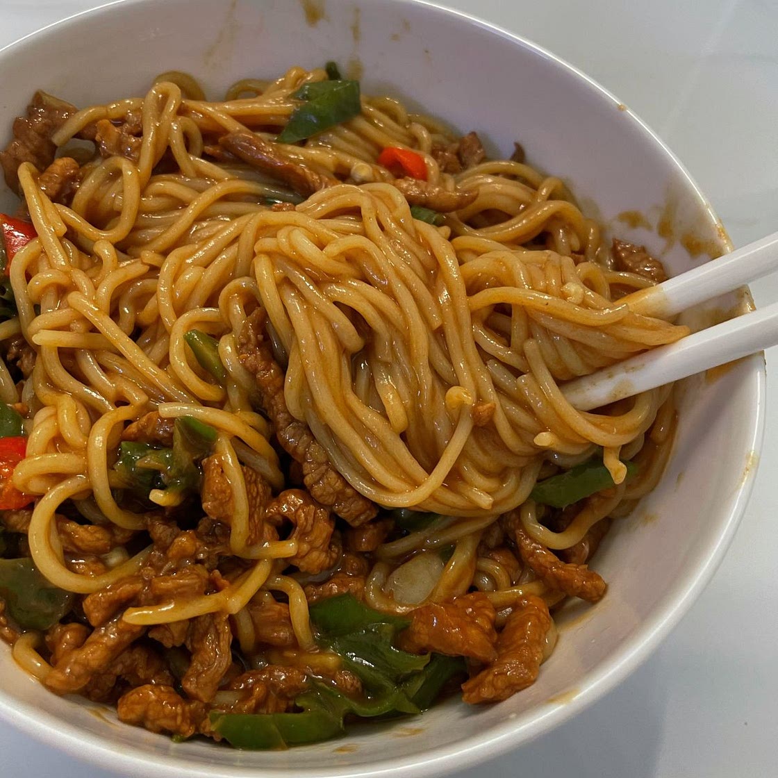 Stir-Fried Pork & Peppers Tossed with Noodles