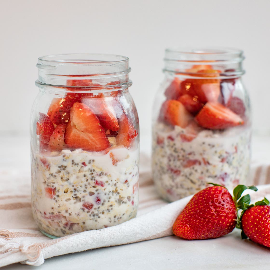 Strawberry Vanilla Overnight Oats with Cottage Cheese