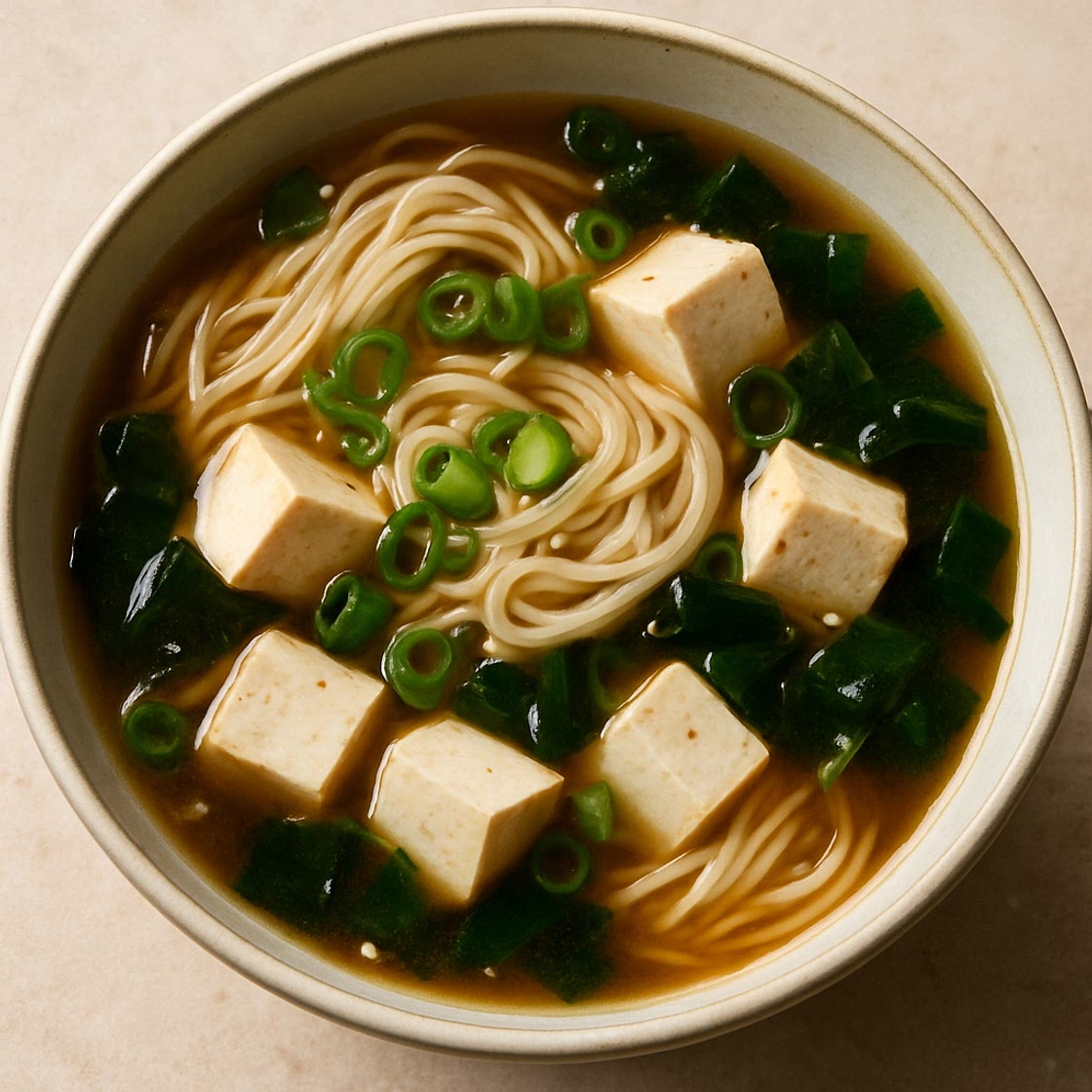 Tofu and miso soup with somen noodles