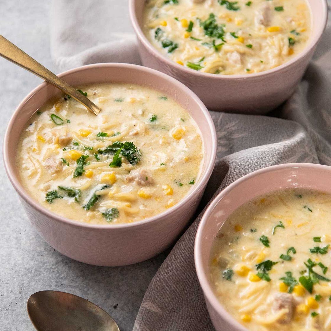 Chicken and Sweet Corn Soup with Pasta