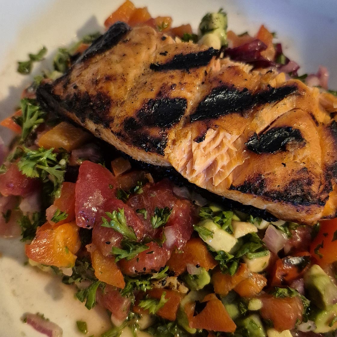 Firecracker Salmon with Peach Avocado Salsa