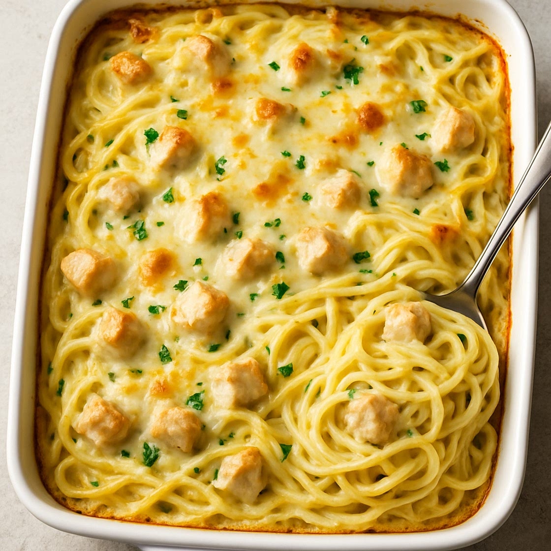 Creamy Monterey Jack Chicken Spaghetti Bake