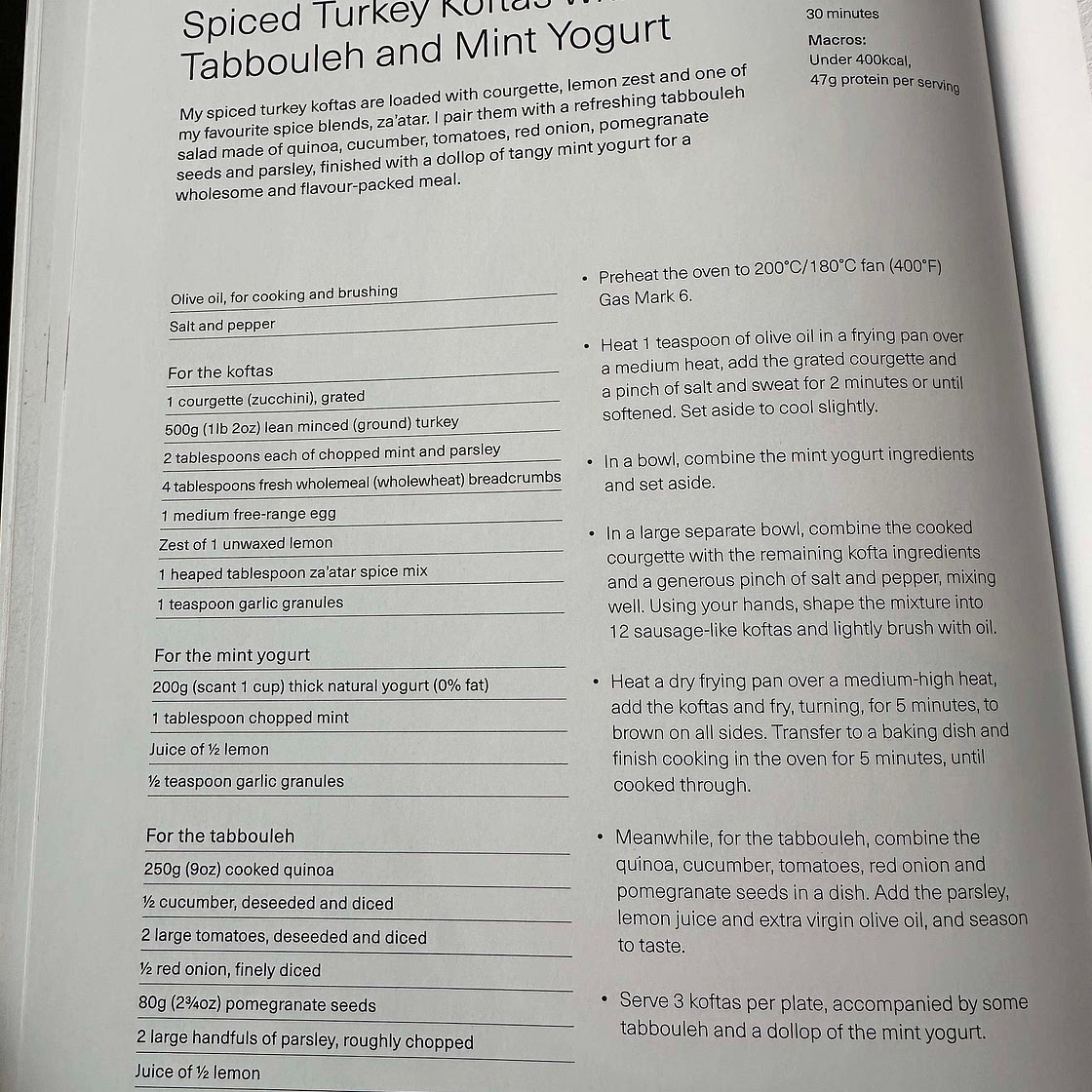 Spiced Turkey Koftas with Tabbouleh and Mint Yogurt