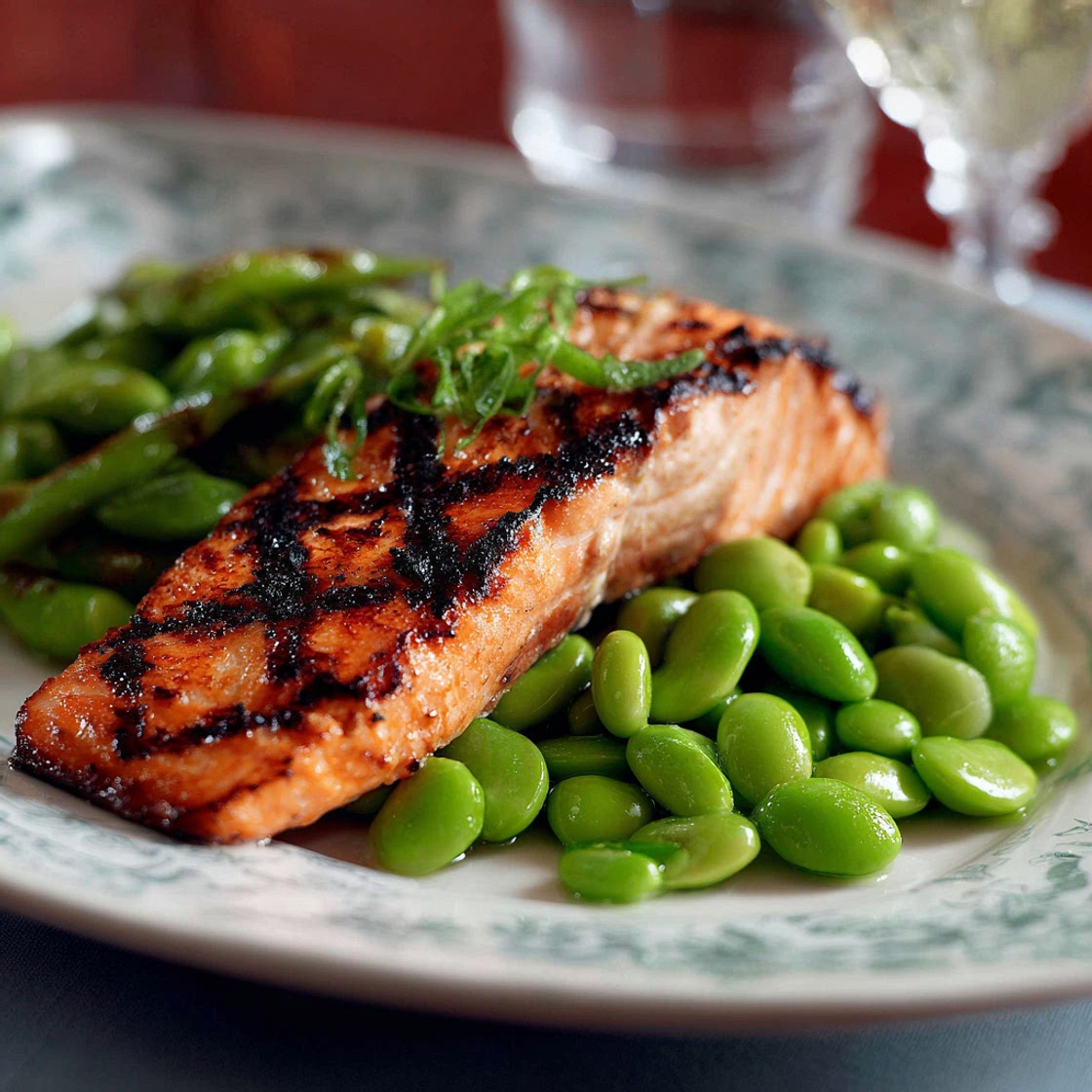 Grilled Salmon with Edamame