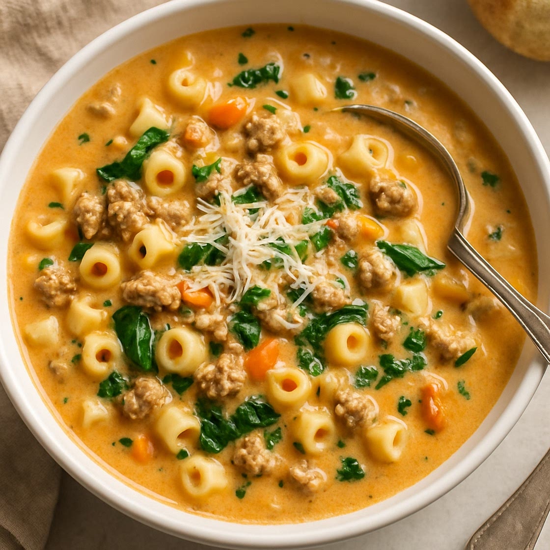 Creamy Parmesan Italian Sausage Ditalini Soup
