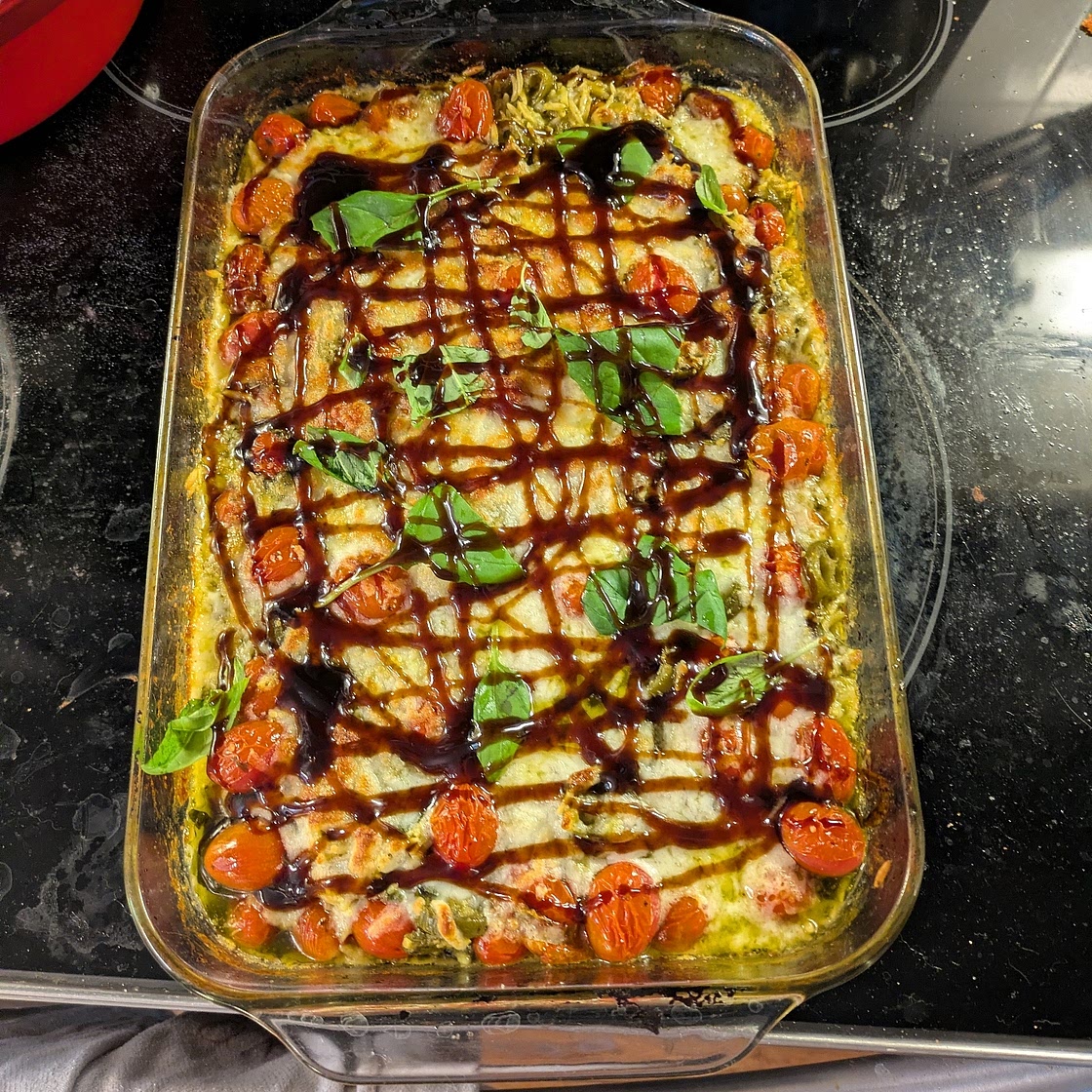 Easiest One Pan Caprese Pesto Orzo Bake