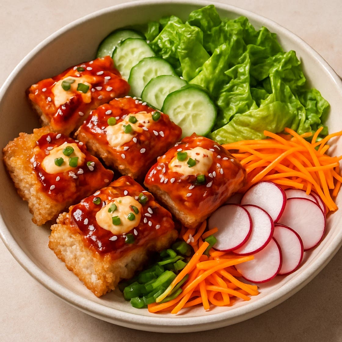Crispy Rice Creamy Teriyaki Salmon Salad