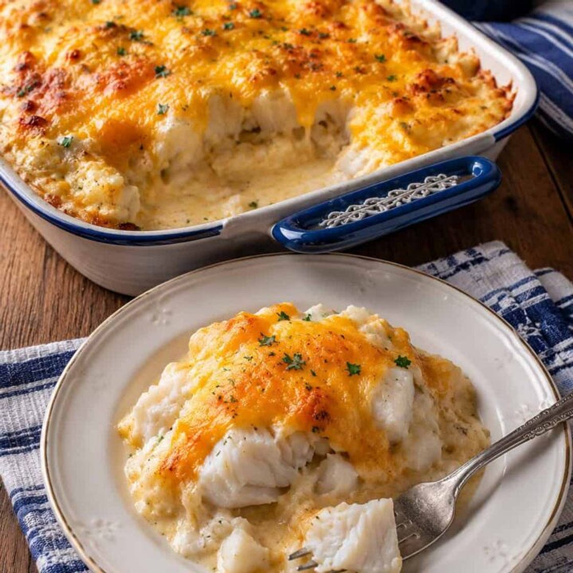 Newfoundland Cod Au Gratin (Creamy Cheesy Cod Casserole Recipe)