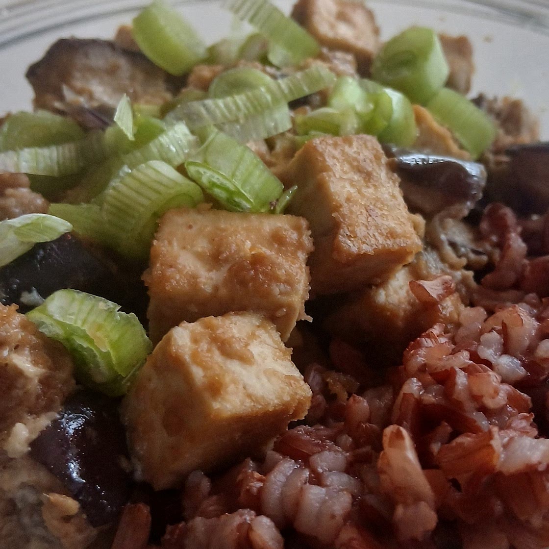 Baked Eggplant and Tofu in Peanut Sauce
