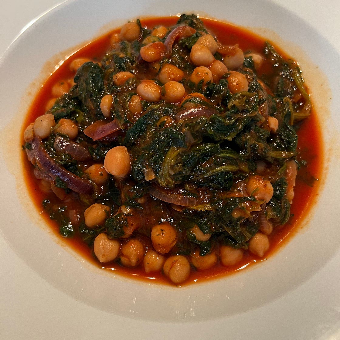 Chickpea, Red Onion and Spinach Tomato Stew
