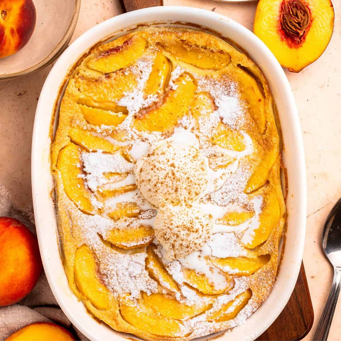 Peach Clafoutis with Bourbon and Heavy Cream