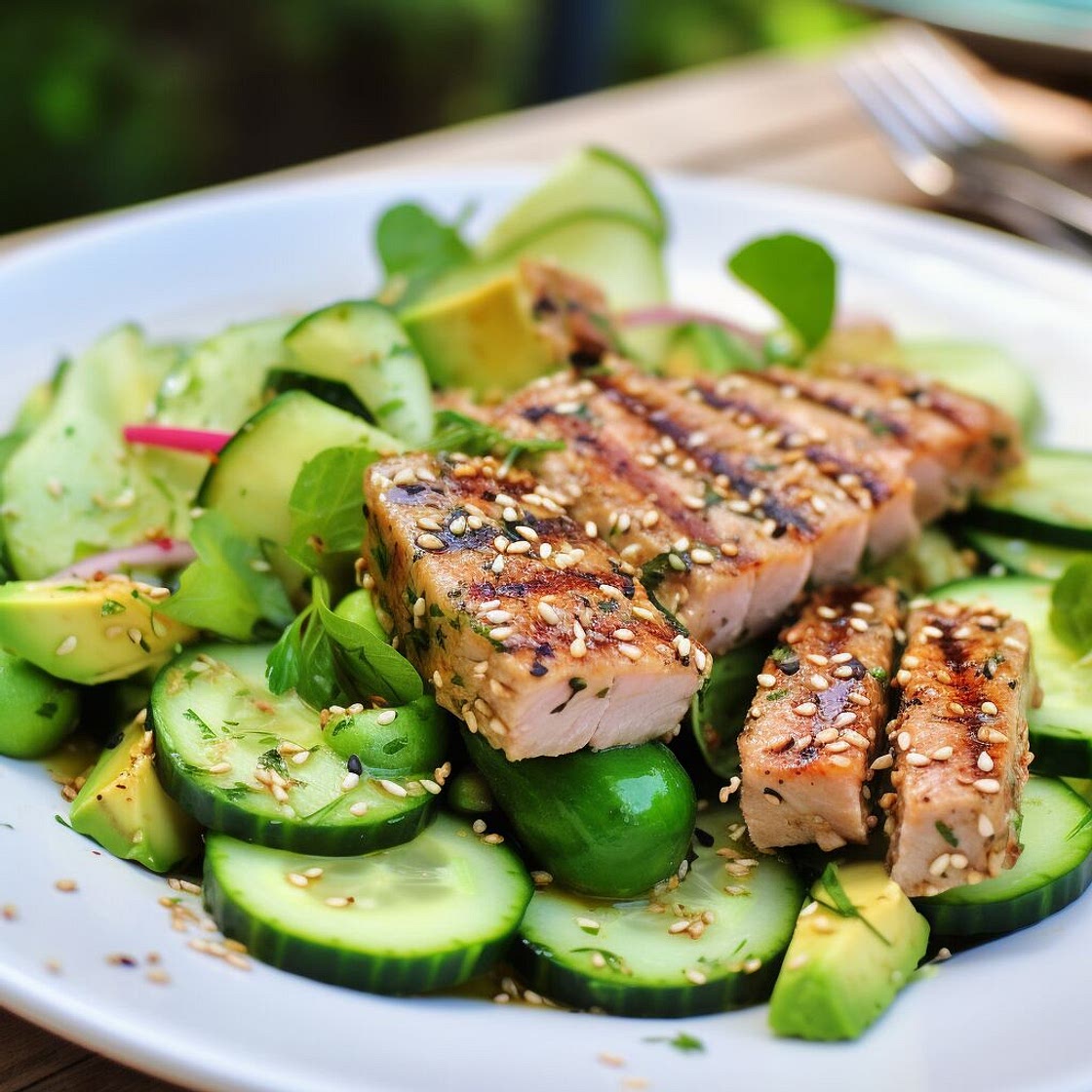 Sesame Grilled Tuna and Cucumber Salad