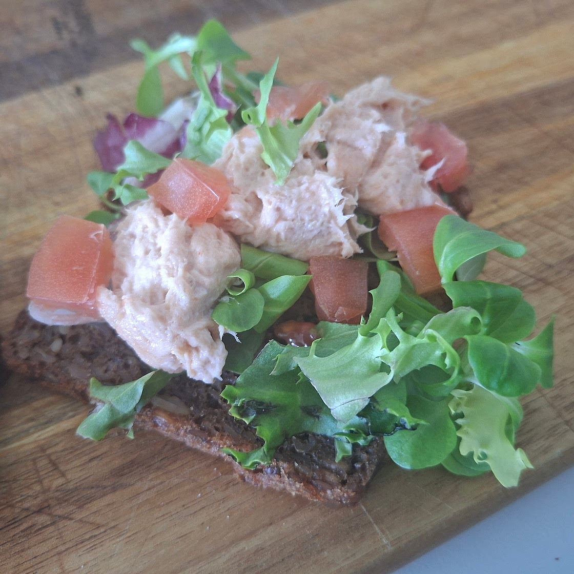 Smørrebrød - Salmon Salad and Tomatoes