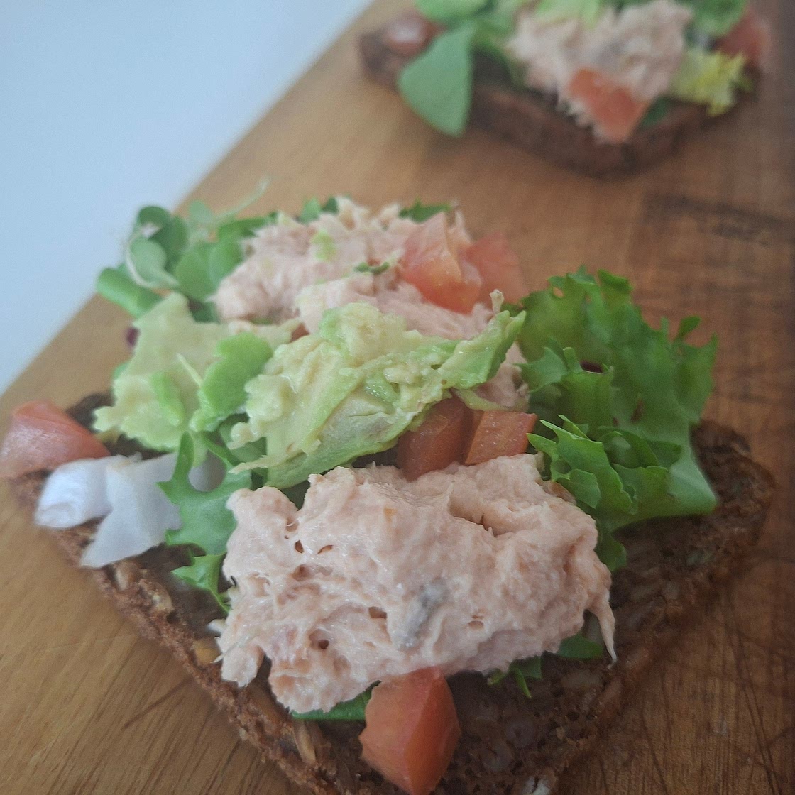 Smørrebrød - Salmon Salad, Tomatoes and Avocado