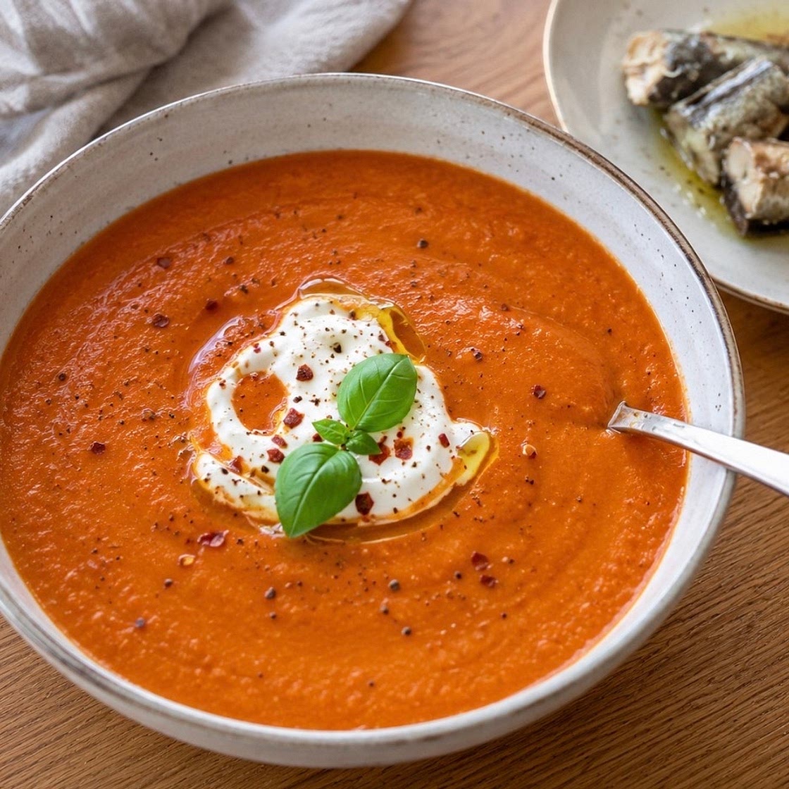 Lolo’s slow- simmer roasted tomato soup
