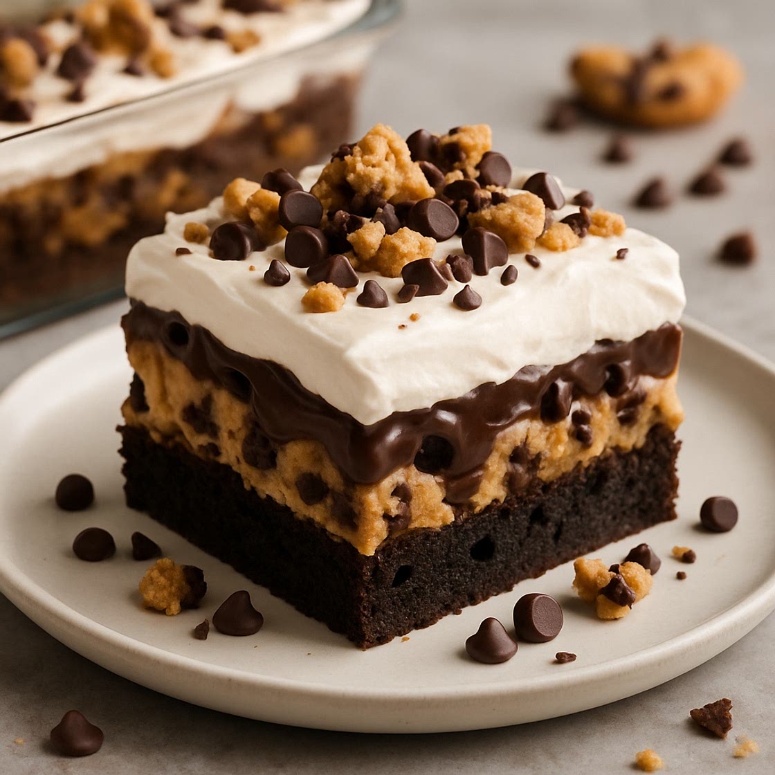 Decadent Slutty Brookie Layered Poke Cake