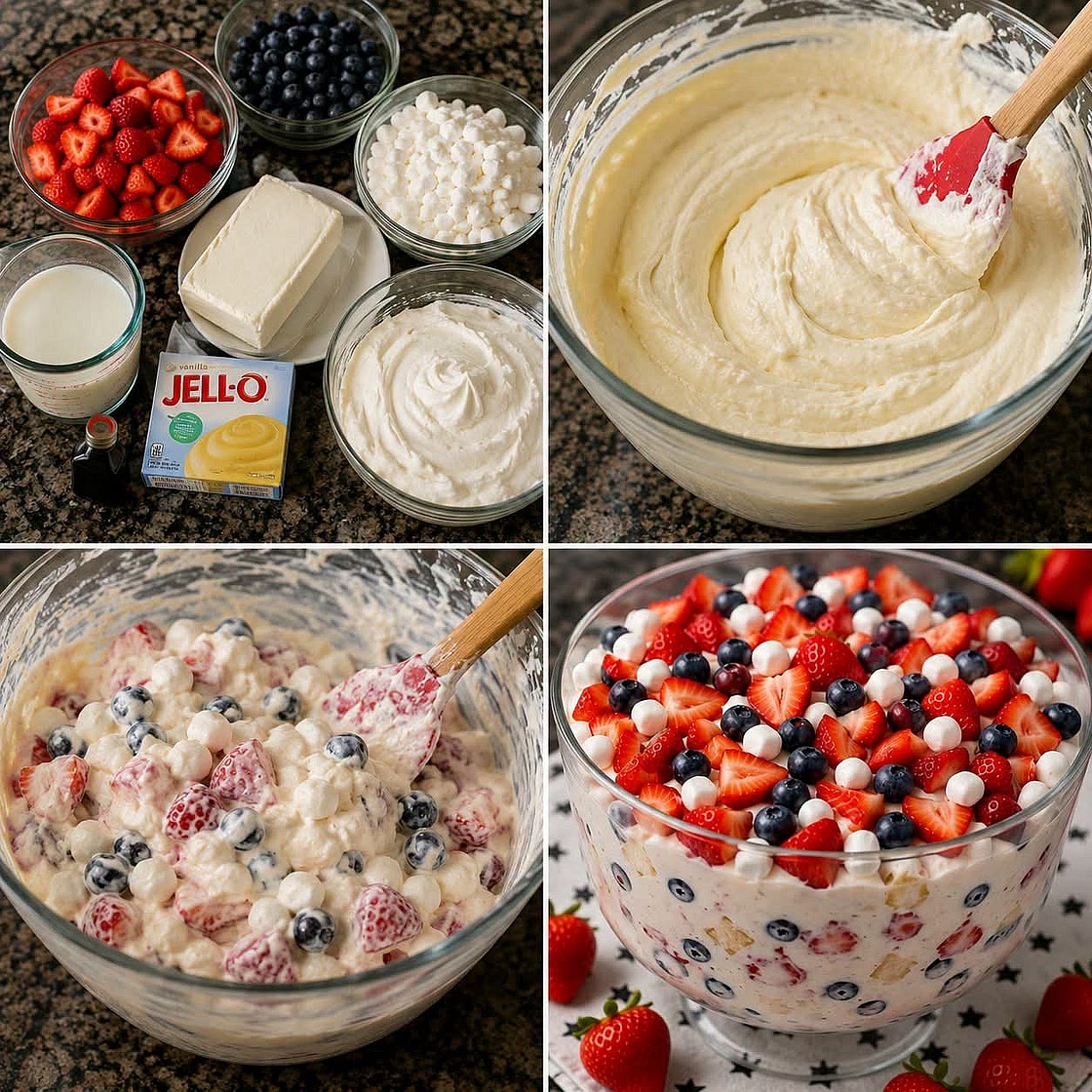 Red, White, and Blue Cheesecake Salad - 4th of July