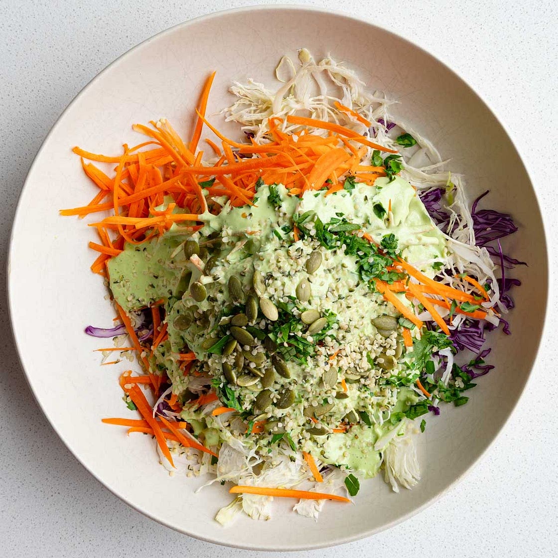 Creamy Red Cabbage Coleslaw (No Mayo)